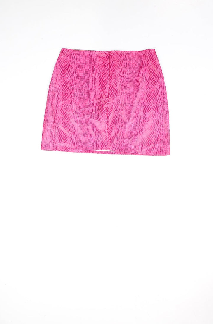 Vintage Y2K hot pink snake print pleather mini skirt. Could be worn mid or low rise depending on measurements. Made by Pilot.  good condition  Size in label:   Womens size 10 (M)