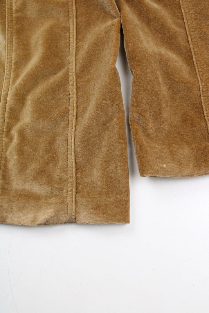 Y2K Guess velvet golden/tan slightly flared low rise trousers with fluffy belt loops and pockets 