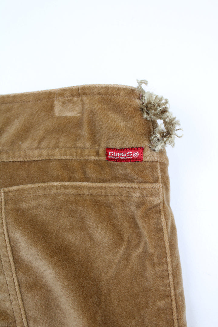 Y2K Guess velvet golden/tan slightly flared low rise trousers with fluffy belt loops and pockets 