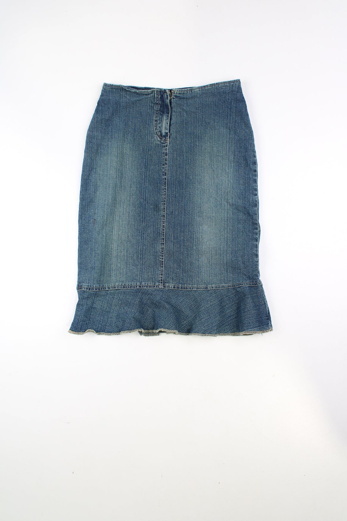 Y2K Jane Norman denim midi skirt with ruffled hem 