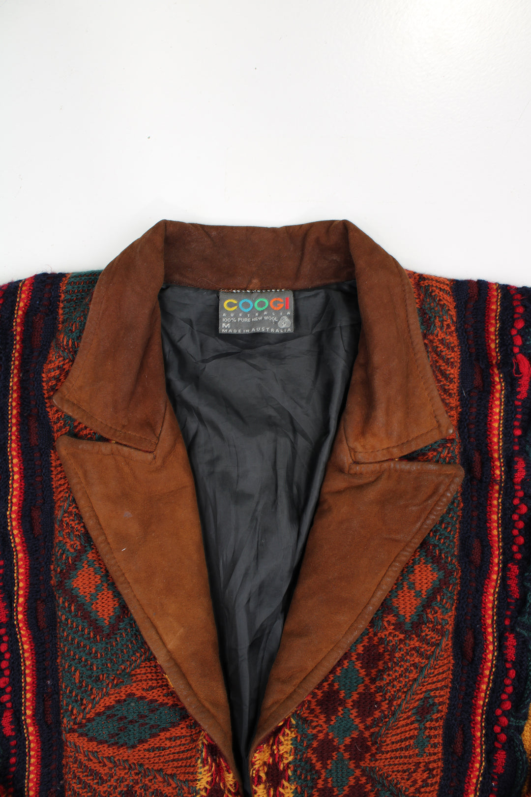 Vintage 90's Coogi 3D knit button up blazer with suede collar and pockets