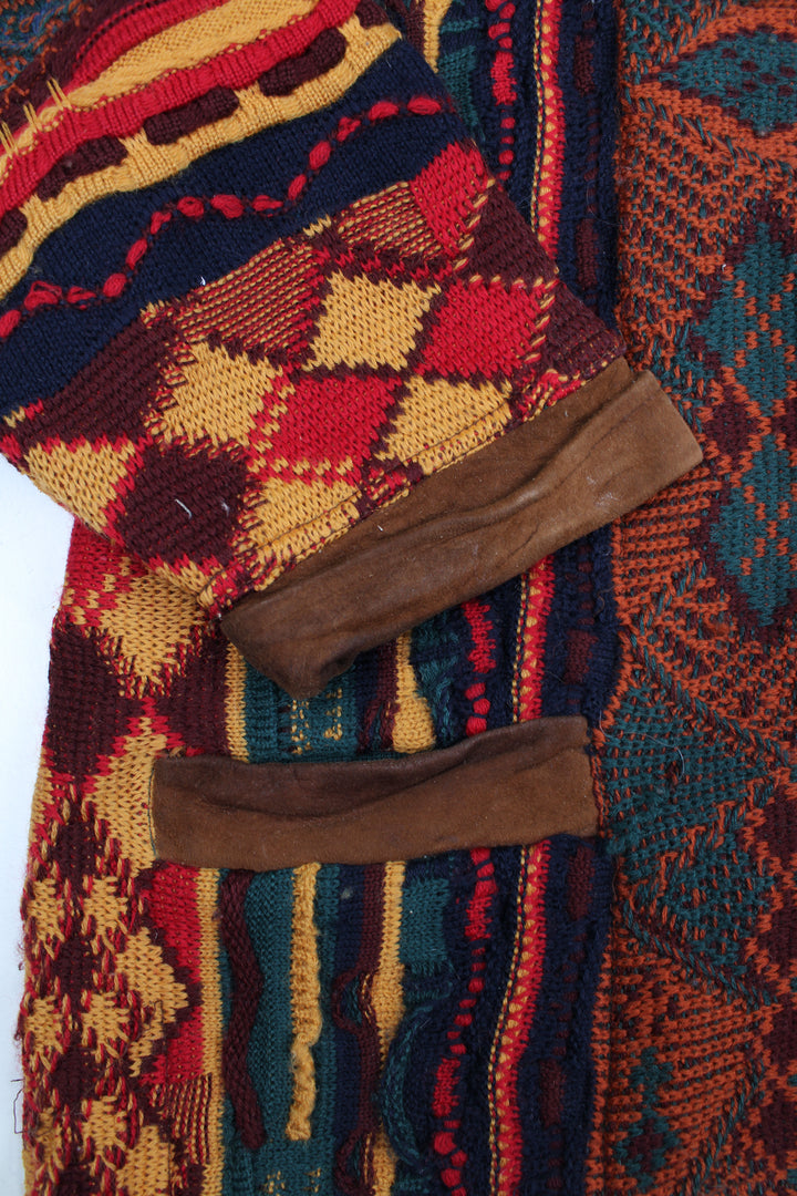 Vintage 90's Coogi 3D knit button up blazer with suede collar and pockets