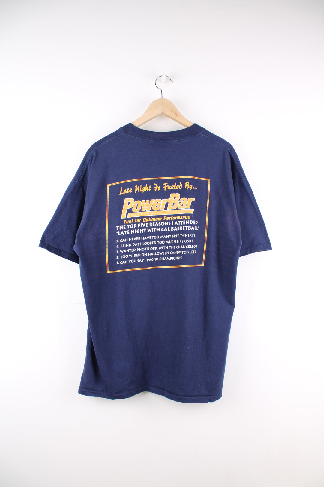 Vintage California University Basketball Team 'Golden Bears' single stitch t-shirt with printed sponsor 'Power Bar' on the back