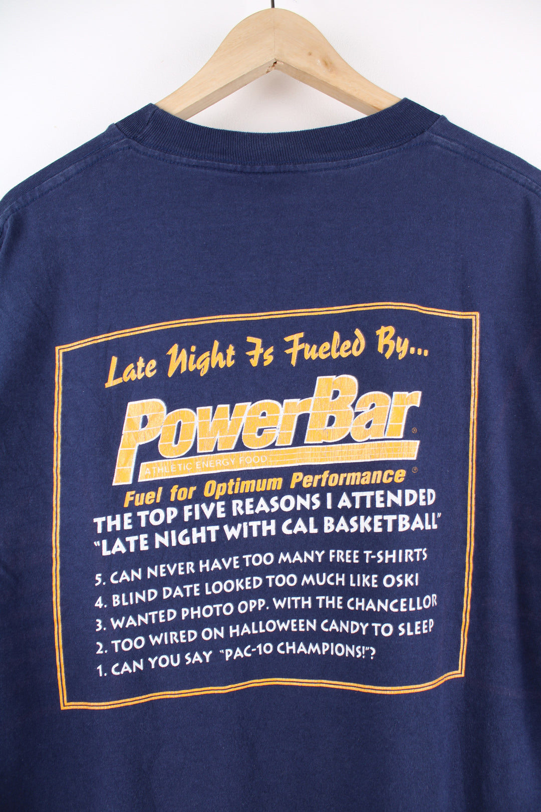 Vintage California University Basketball Team 'Golden Bears' single stitch t-shirt with printed sponsor 'Power Bar' on the back