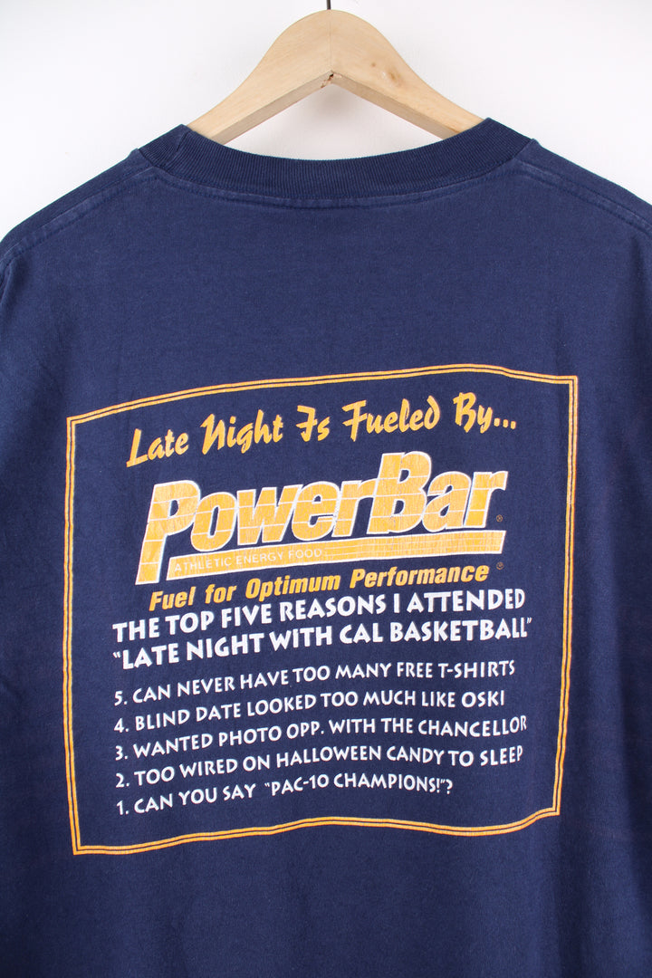 Vintage California University Basketball Team 'Golden Bears' single stitch t-shirt with printed sponsor 'Power Bar' on the back