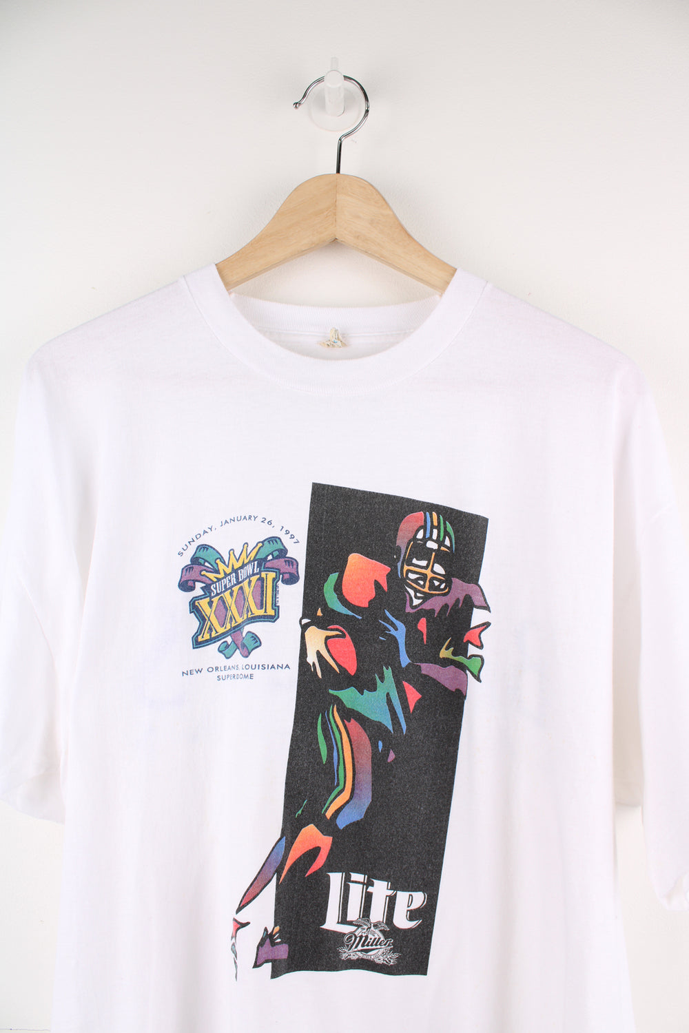 Vintage 1997 Super Bowl XXXI single stitch t-shirt in white with 'Bally's Las Vegas' sponsor on the back 