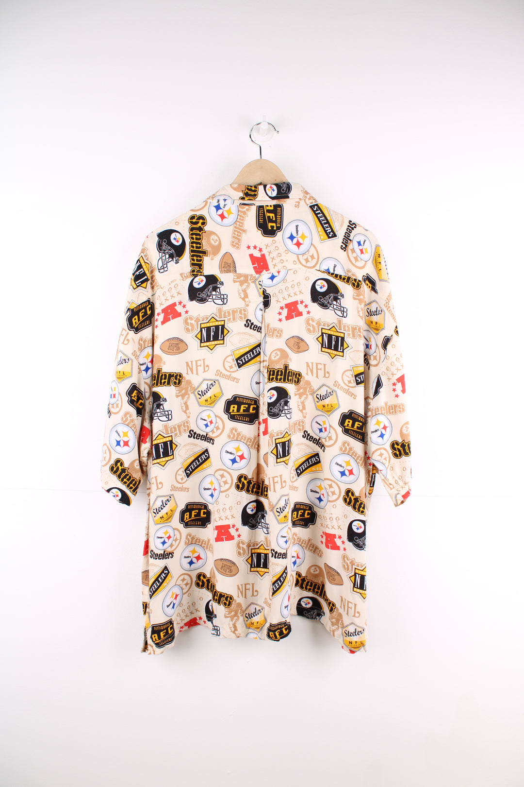 Pittsburg Steelers Hawaiian shirt in tan, features all over print and chest pocket 