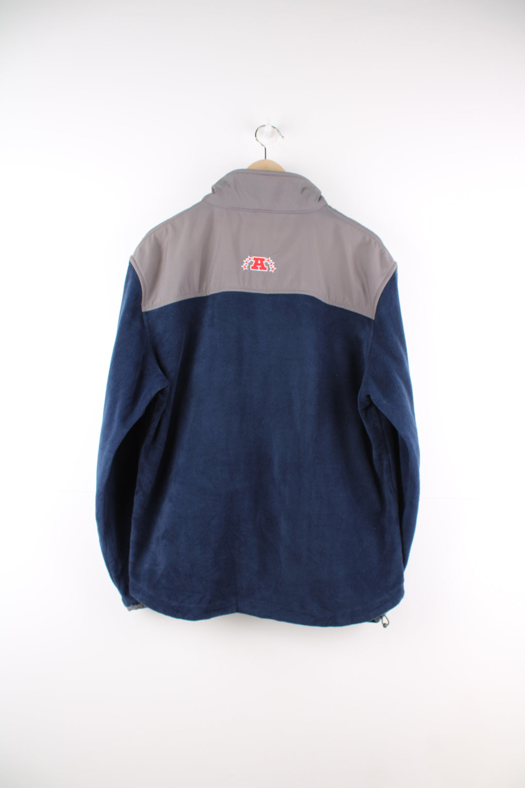 Denver Broncos navy blue and grey zip through fleece features embroidered logo on the chest and zip up pockets 