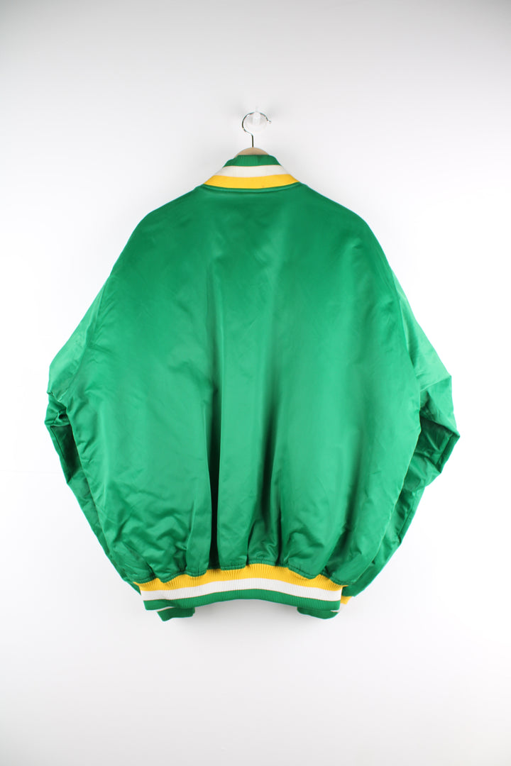 Vintage 80's Boston Celtics satin varsity jacket by Hardwood Classics.