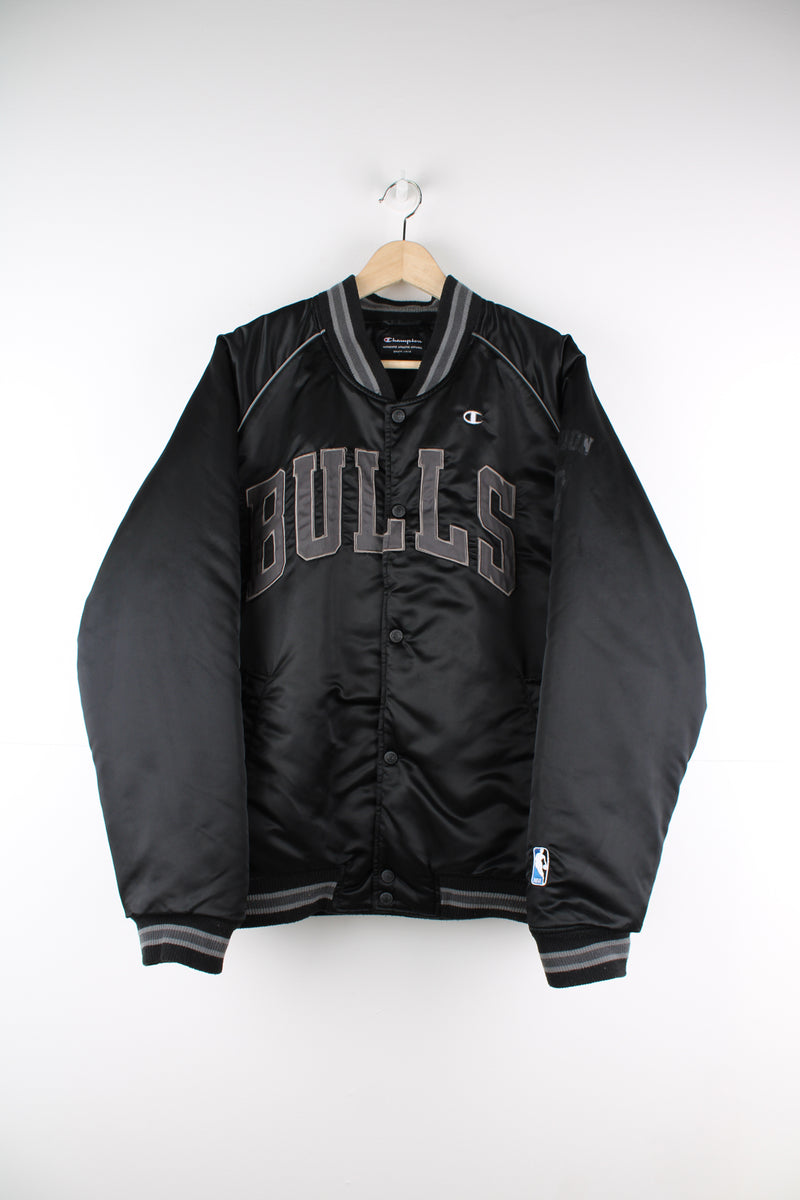 Chicago Bulls satin varsity jacket made by Champion.