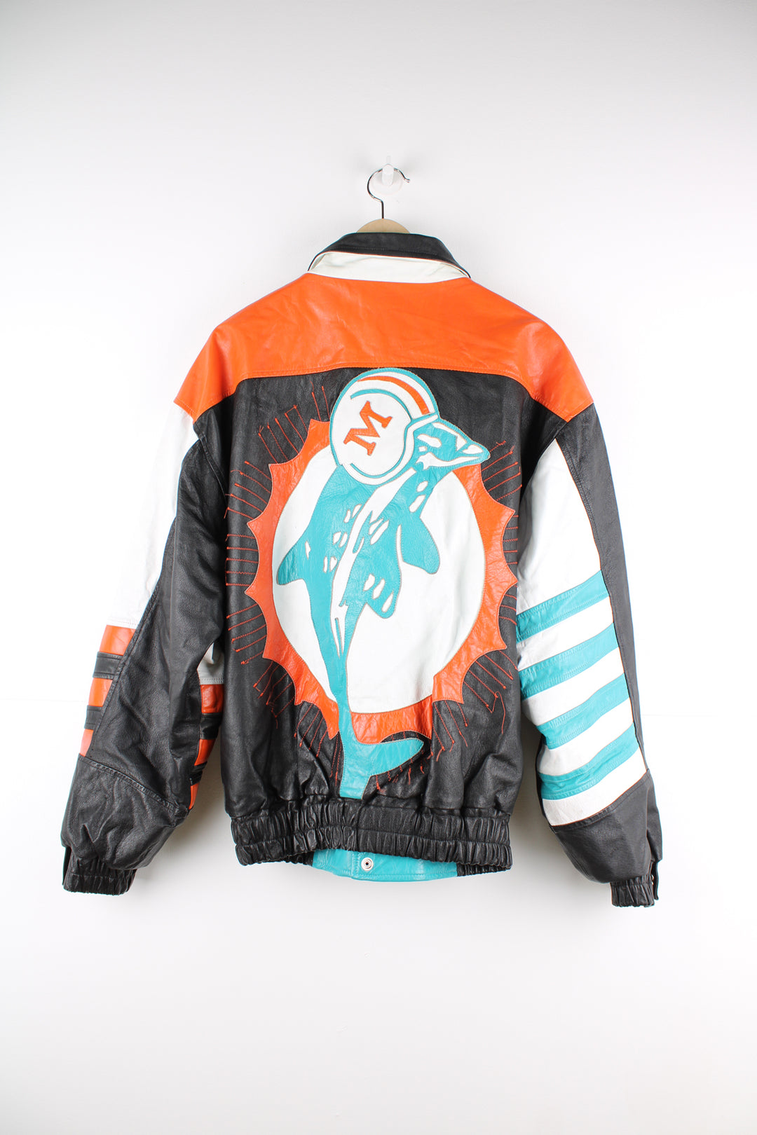 Vintage 90's NFL Miami Dolphins leather varsity/ bomber jacket.