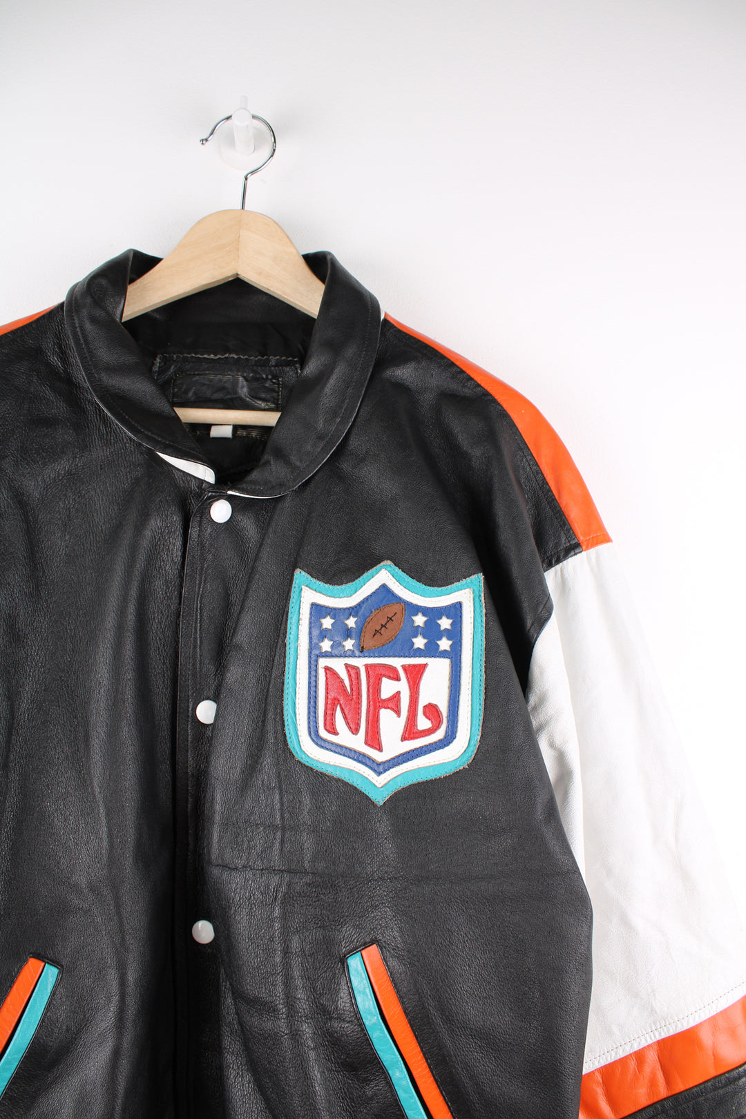 Vintage 90's NFL Miami Dolphins leather varsity/ bomber jacket.