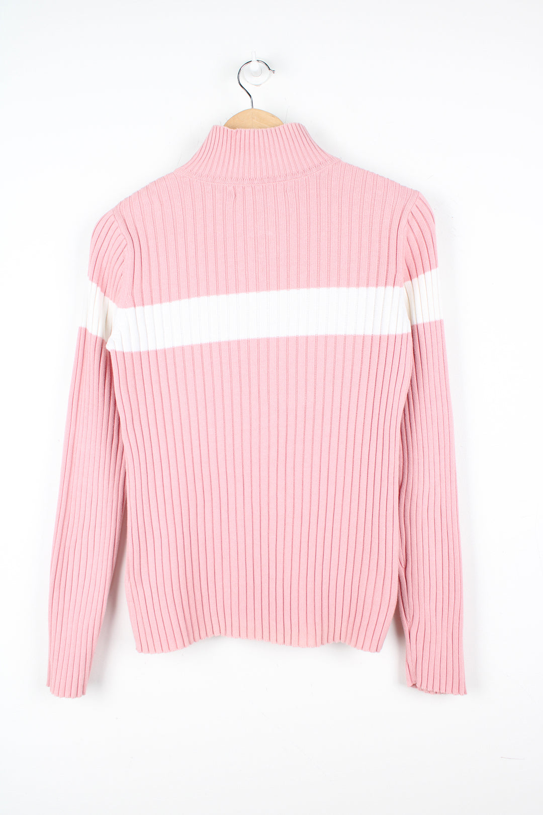 Tommy Hilfiger baby pink high neck ribbed jumper with embroidered logo on the chest