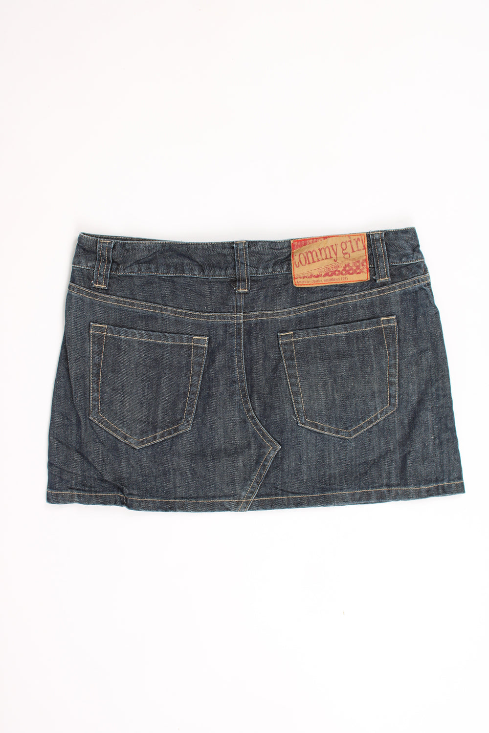 Vintage Y2K denim mini skirt by Tommy Hilfiger with signature flag detail on the pocket