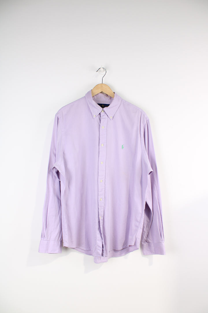 Ralph Lauren lilac button up, slim-fit shirt with signature embroidered logo on the chest