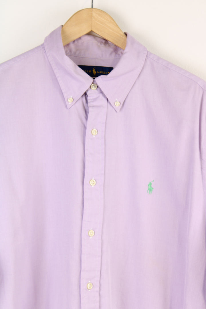 Ralph Lauren lilac button up, slim-fit shirt with signature embroidered logo on the chest