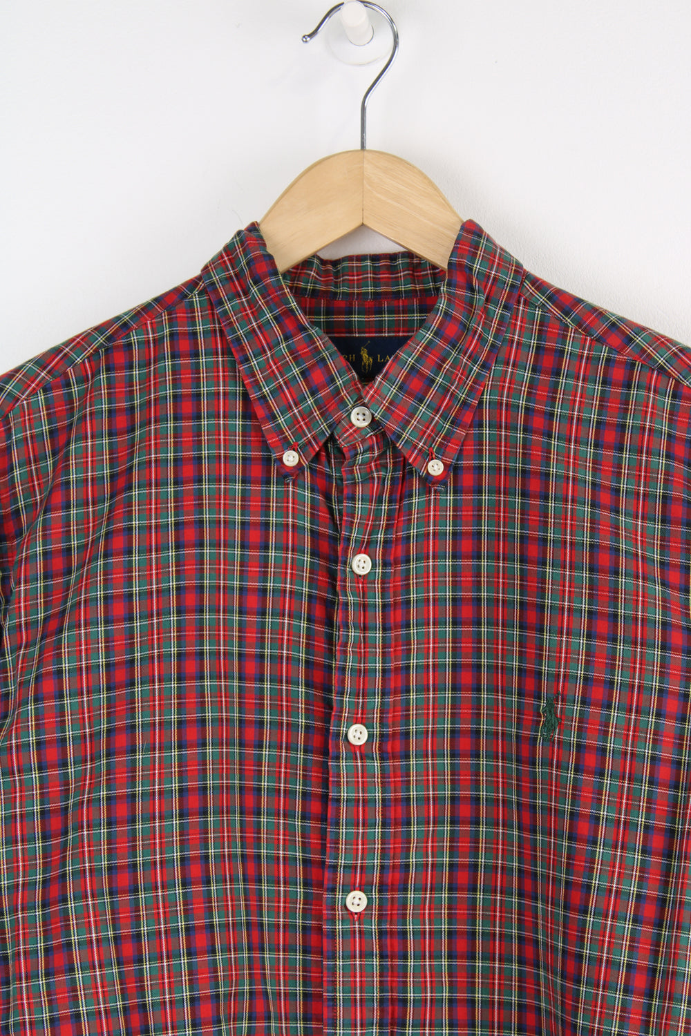 Vintage Ralph Lauren Shirt in a red, green, blue and yellow plaid colourway, button up shirt with the logo embroidered on the chest. 