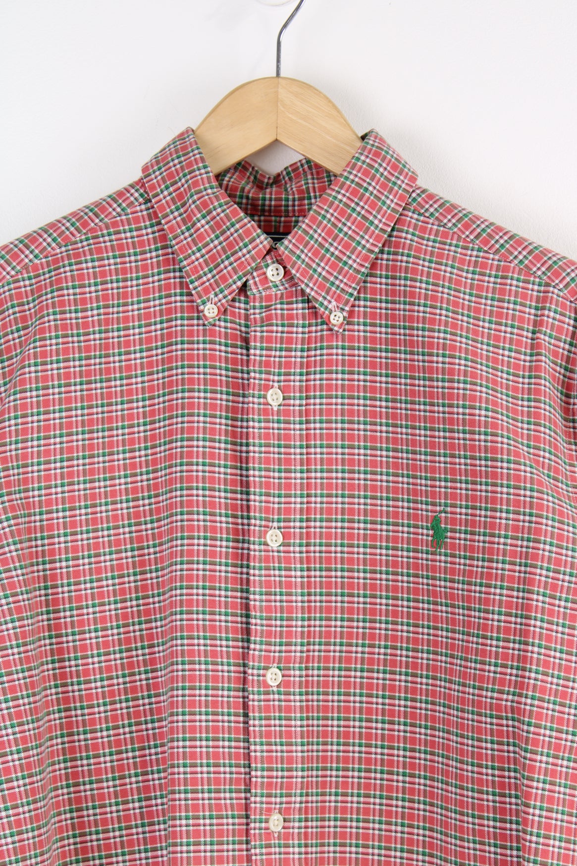 Vintage Ralph Lauren Shirt in a red, white and green plaid colourway, button up shirt with the logo embroidered on the chest. 