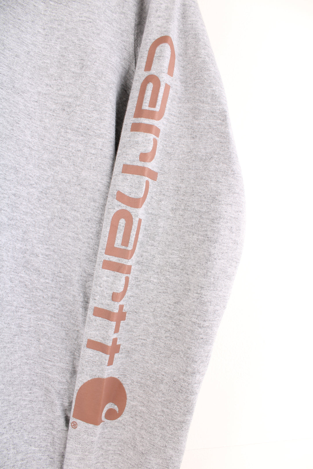 Carhartt light grey long sleeve t-shirt with spell-out logo down the sleeve 