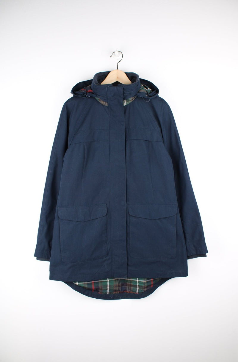 Modern Pendleton Woolen Mills jacket with popper button and zip to close. Navy blue coat with fold away hood and elasticated cuffs and collar. good condition - some light marks Size in Label: Mens M