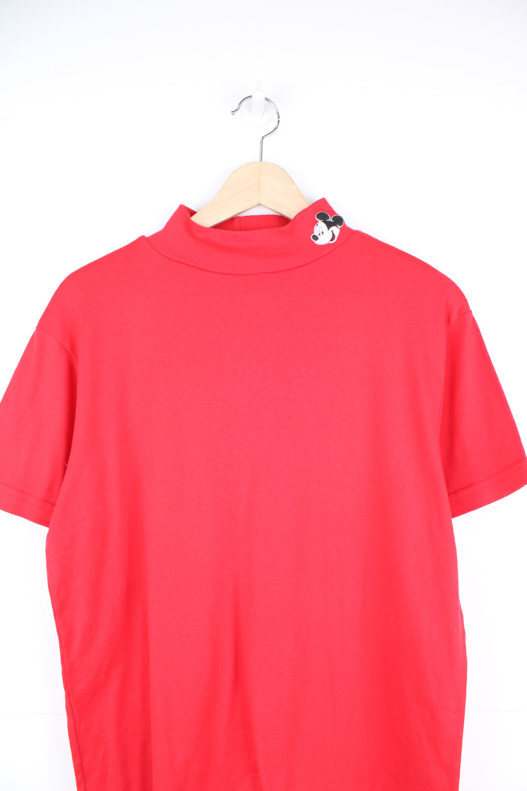 Vintage Mickey Unlimited all red, slim fit roll neck t-shirt with printed Mickey head on the collar 