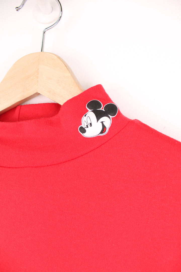 Vintage Mickey Unlimited all red, slim fit roll neck t-shirt with printed Mickey head on the collar 