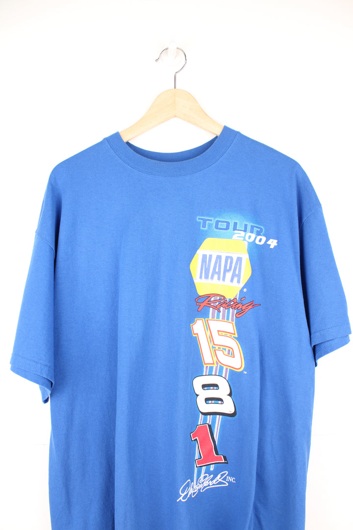 Vintage 2004 bright blue Nappa Racing printed spell-out graphic tee