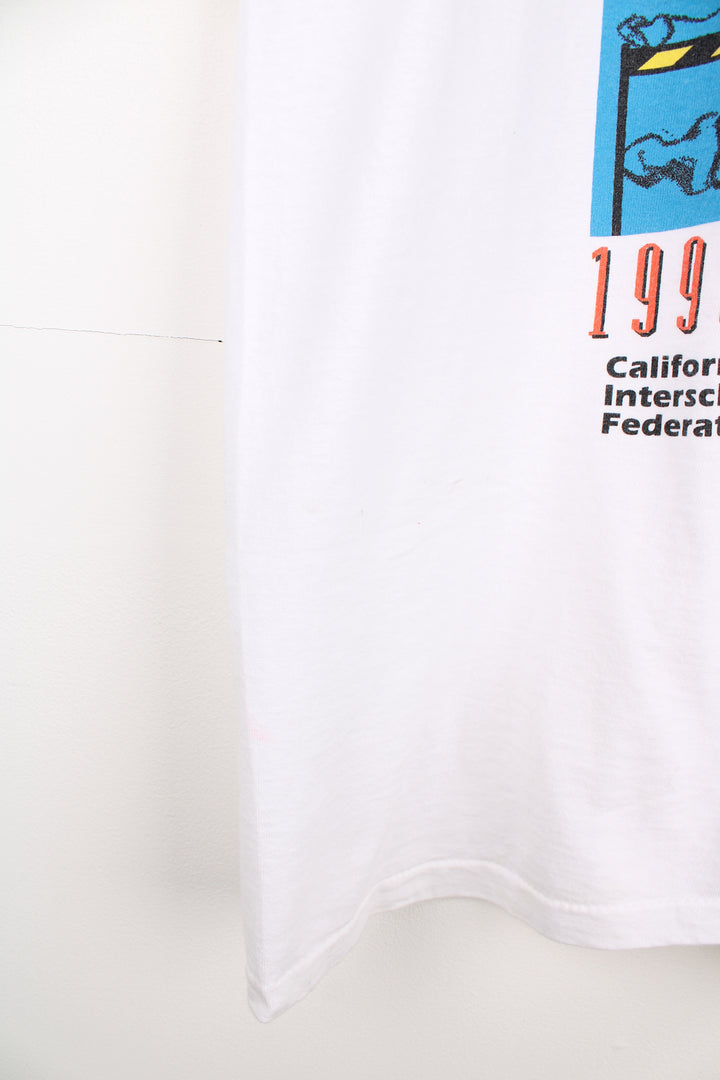 Vintage 1995 CIF Track and Field single stitch tee in white by All Sport Proweight features printed graphic by Billy Tees on the front 