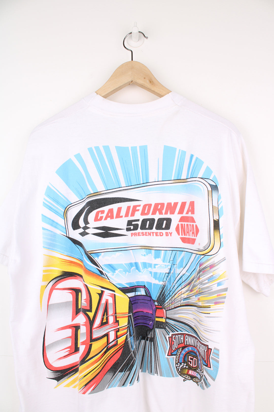 NASCAR California 500 x Napa 50th Anniversary t-shirt by Fruit of Loom features printed graphic on the front and back 