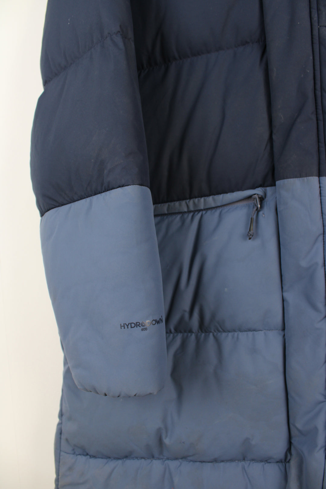 Women's Berghaus blue tone, duck down puffer coat with double pockets and logo on the chest 