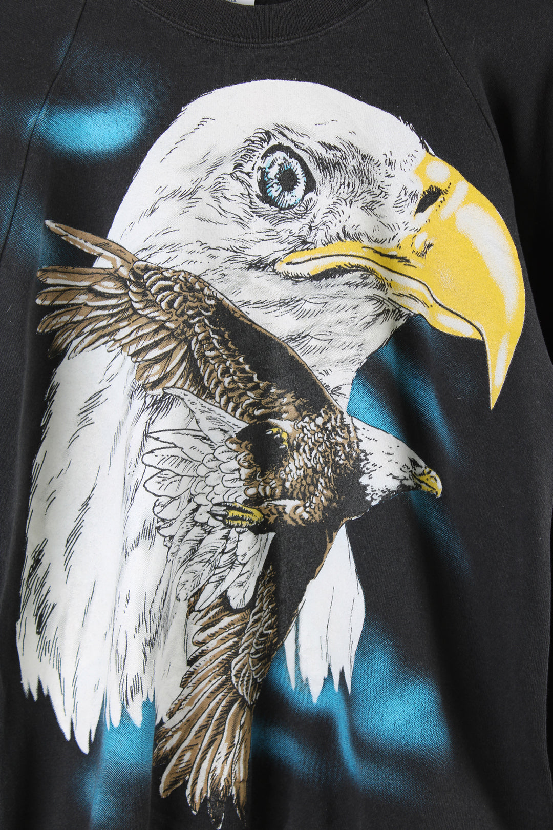 Vintage 80's Santee made in the USA all black crewneck sweatshirt, features large American Eagle graphic on the front 