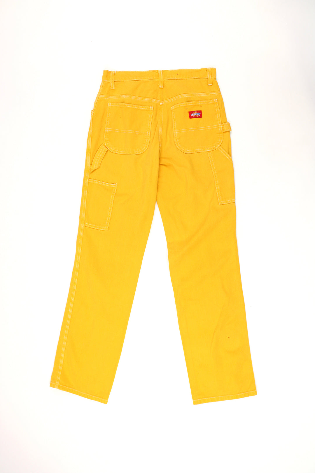 Dickies bright yellow carpenter style jeans with multiple pockets and white contrast stitching