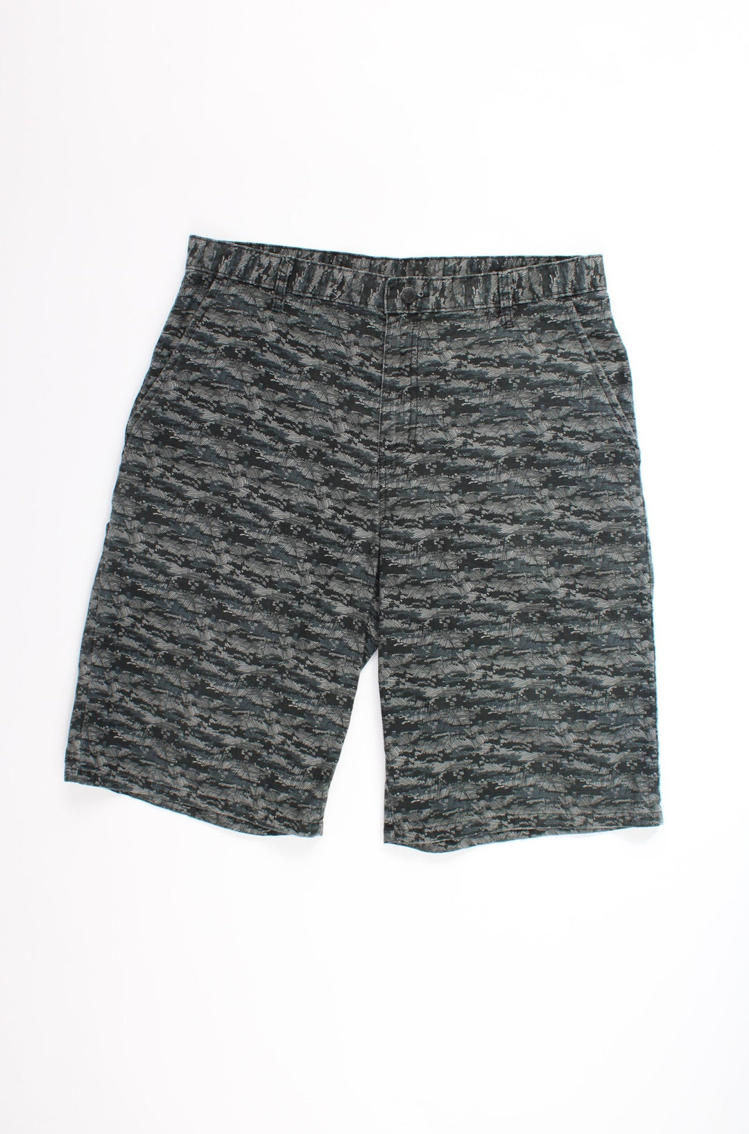 Black and grey all over leaf print Dickies cotton shorts with logo on back pocket