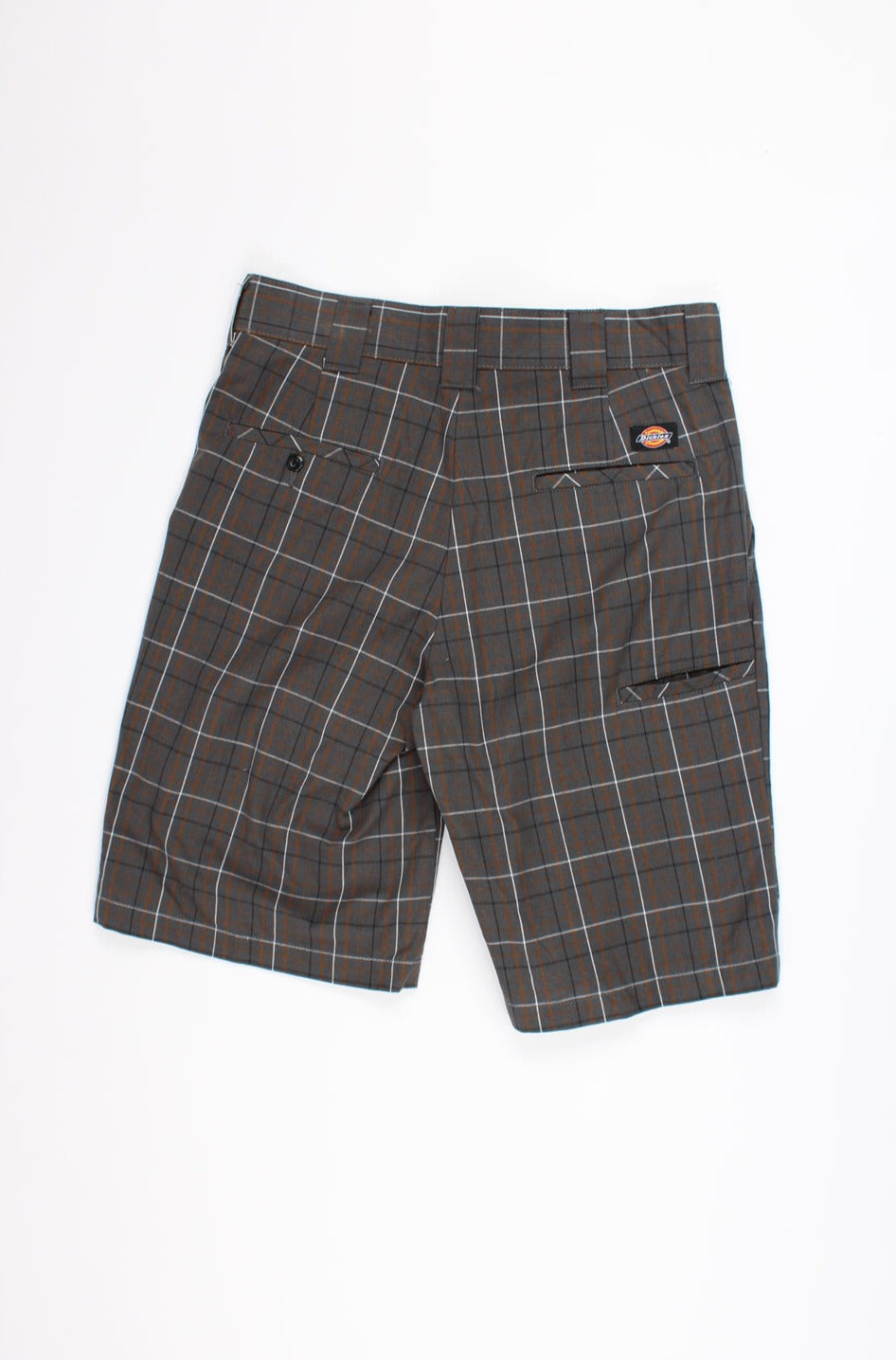 Dickies grey cotton checkered shorts with logo on back pocket