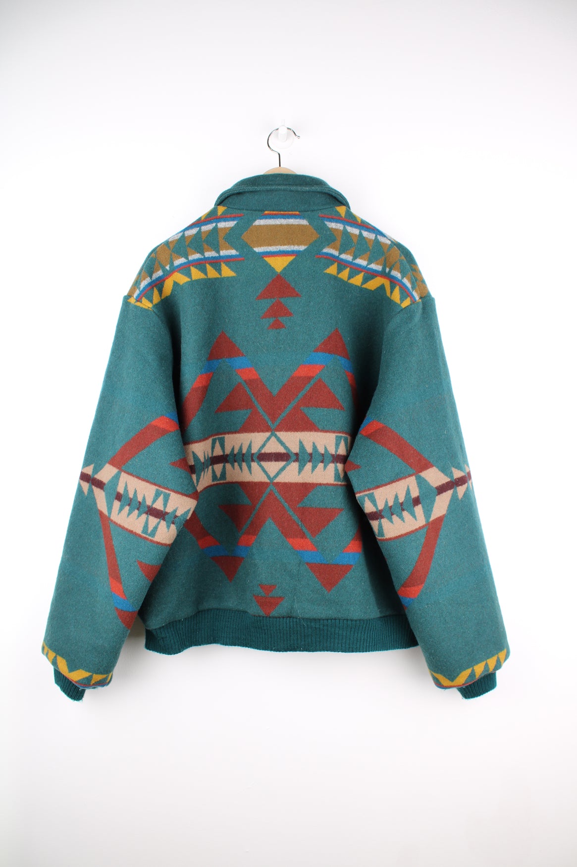 Vintage Pendleton made in the USA, western style wool zip through bomber jacket in a teal green