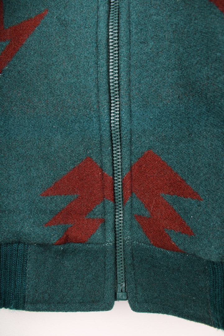 Vintage Pendleton made in the USA, western style wool zip through bomber jacket in a teal green