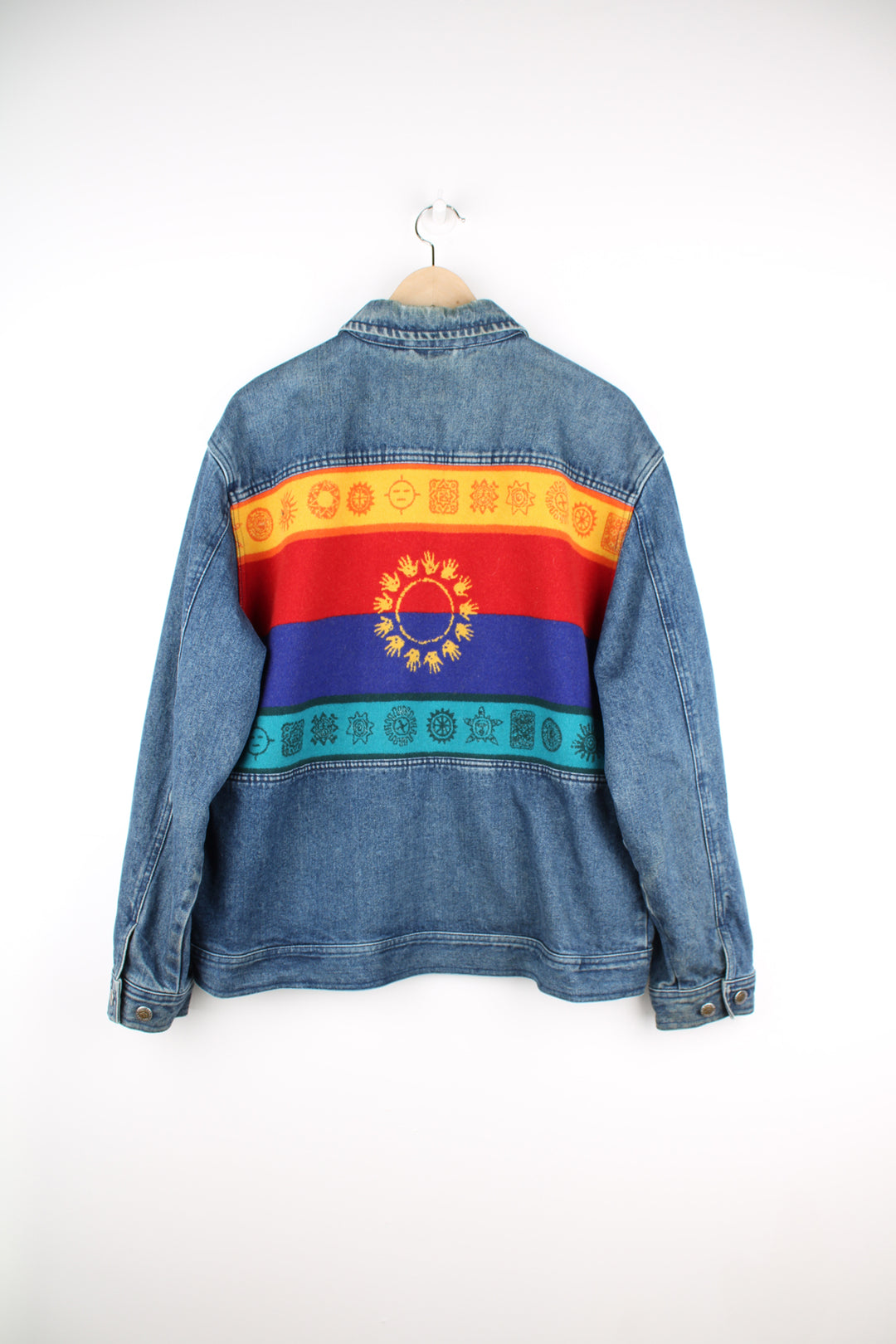 Pendleton zip through denim jacket with patterned wool back panel and western style yoke on the front 