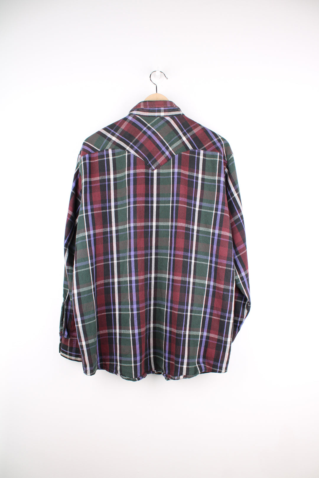 Vintage 90's Osh Kosh B'gosh button up cotton shirt in red/green/blue plaid pattern, features western yoke on the front/back and pearl snap buttons