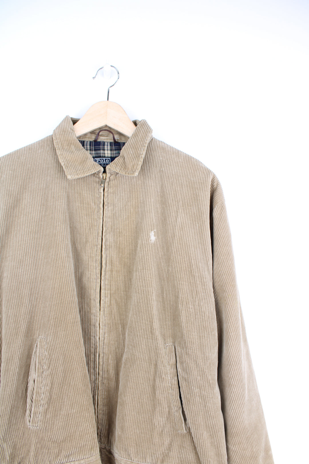 Ralph Lauren Polo tan corduroy zip through jacket. With zip up pockets and white embroidered logo