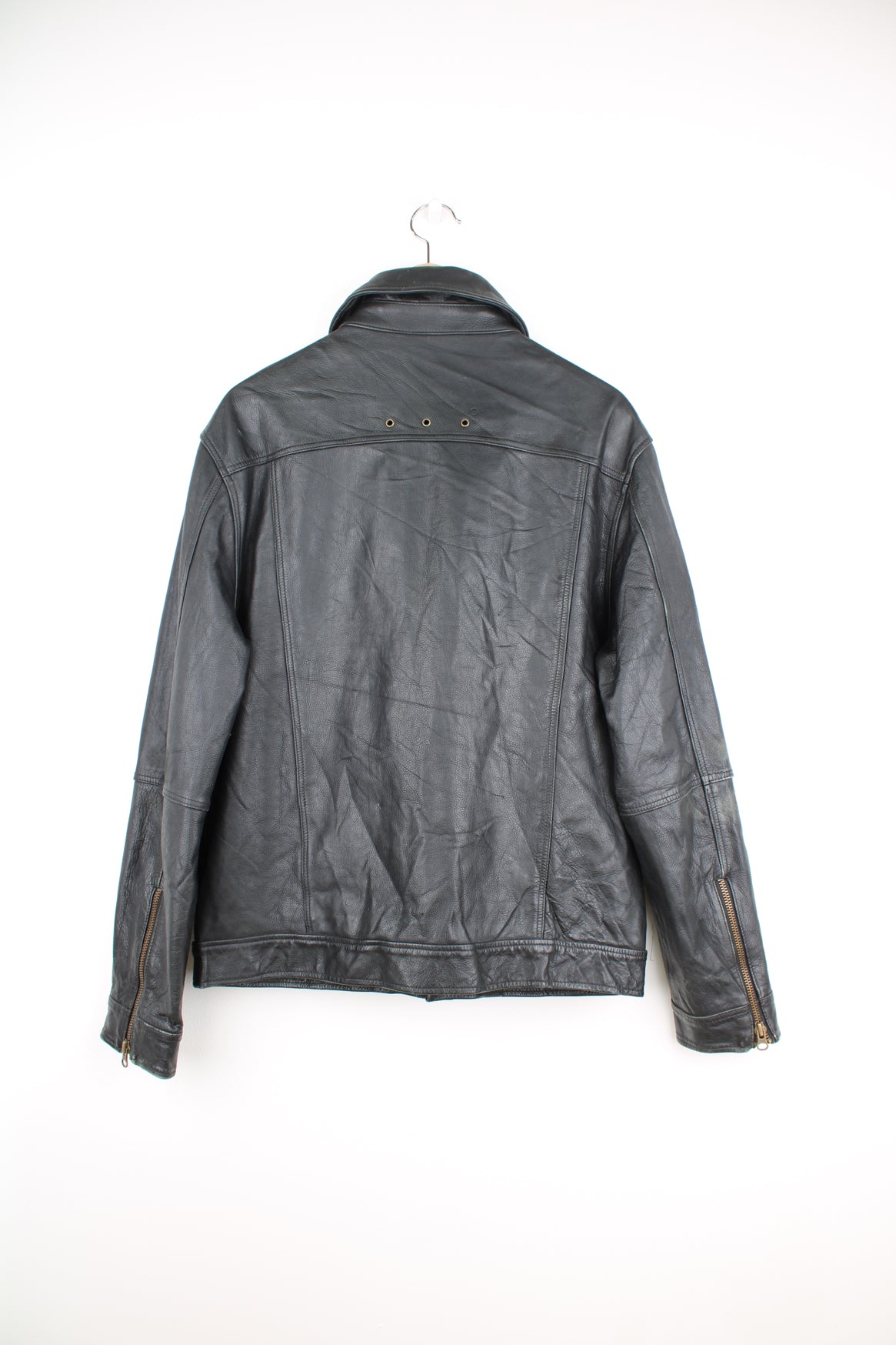 Y2K DKNY black utility style zip through leather jacket with multiple pockets