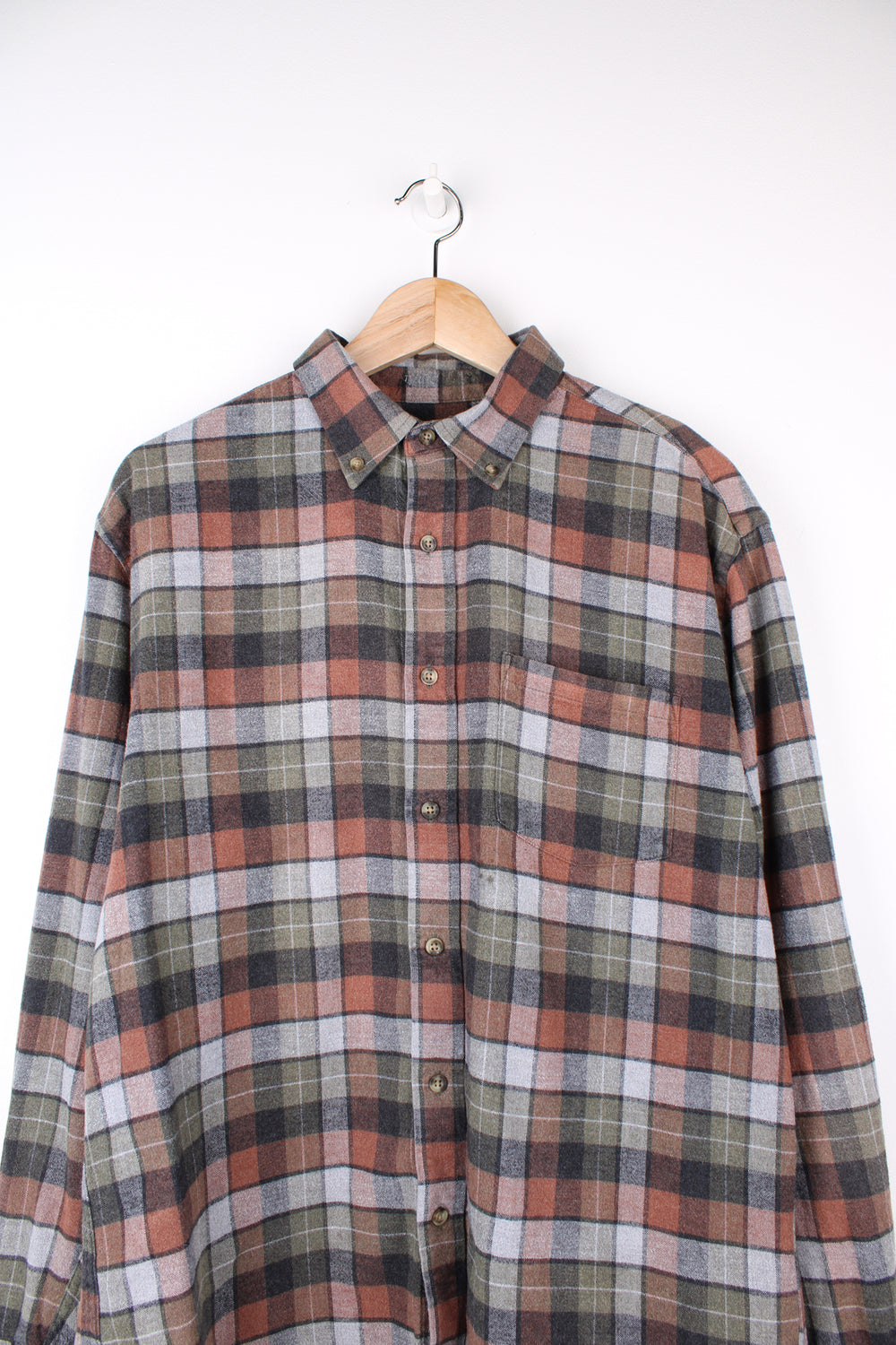 Vintage Pendleton brown and grey plaid flannel button up shirt with chest pocket