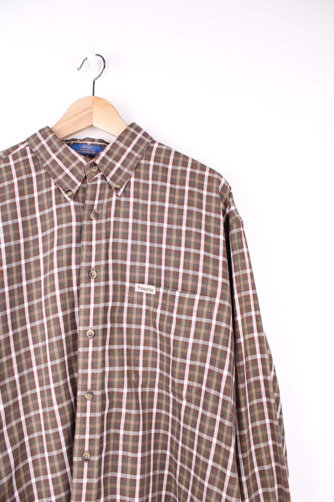 Vintage Pendleton brown plaid, 100% cotton button up shirt with chest pocket 