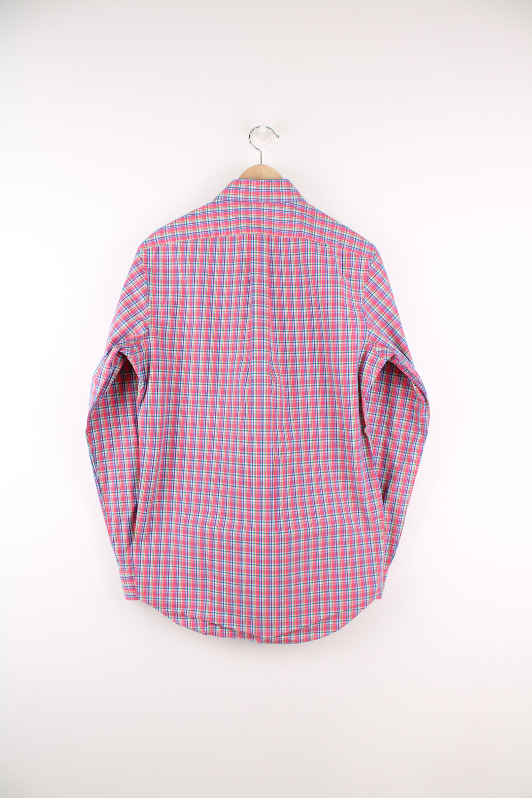 Ralph Lauren Shirt in a red, blue and green plaid colourway, button up and has the logo embroidered on the front.