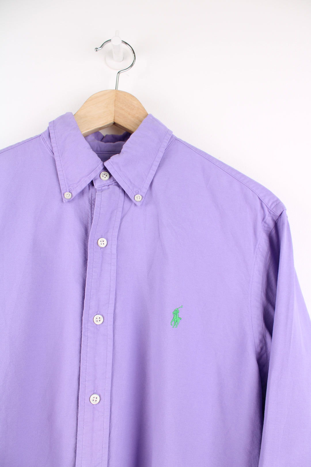 Ralph Lauren Shirt in a purple colourway, button up and has the logo embroidered on the front.