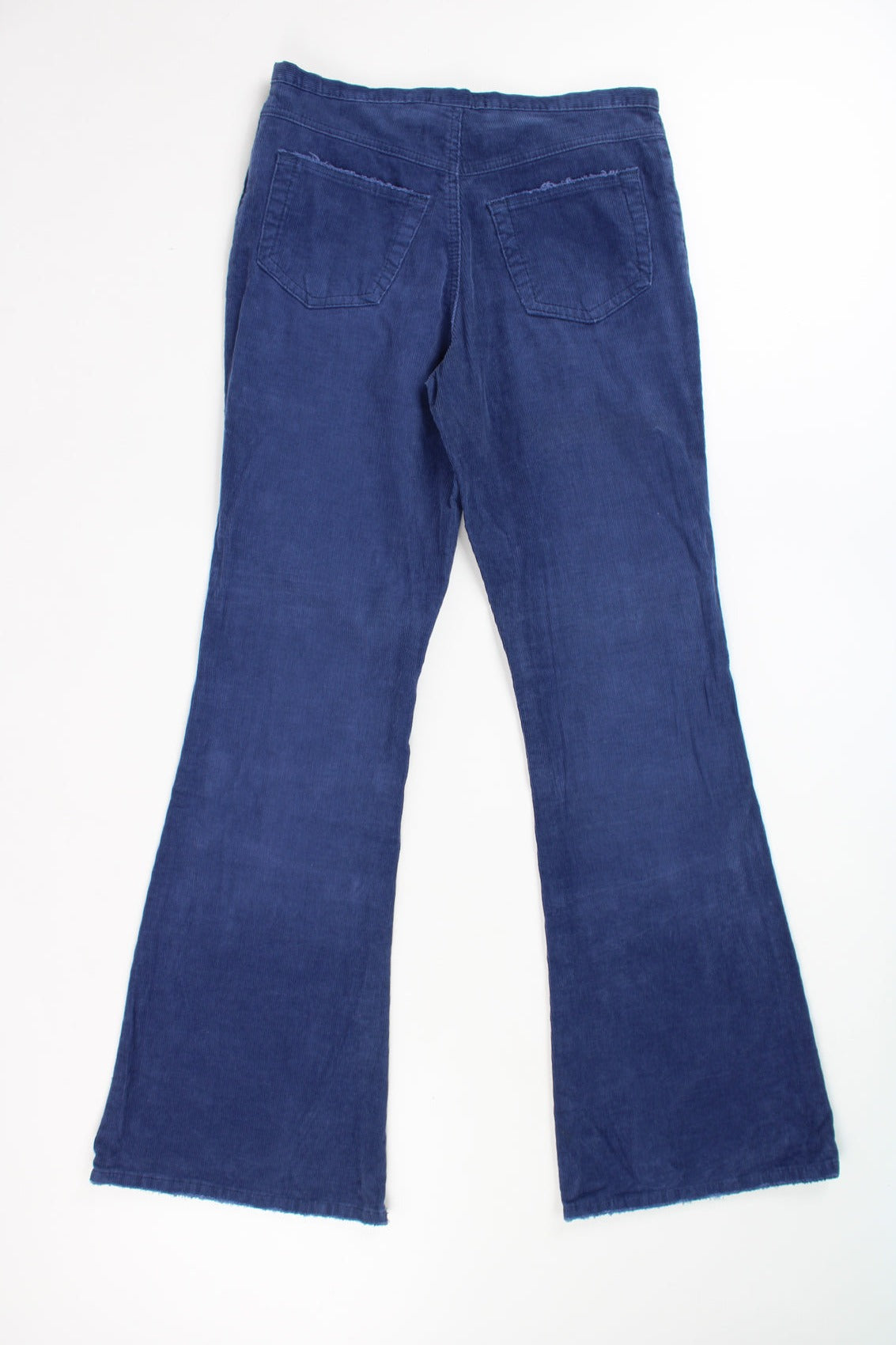 Vintage N.L Jeans blue flared corduroy trousers with raw edge cuffs and pockets