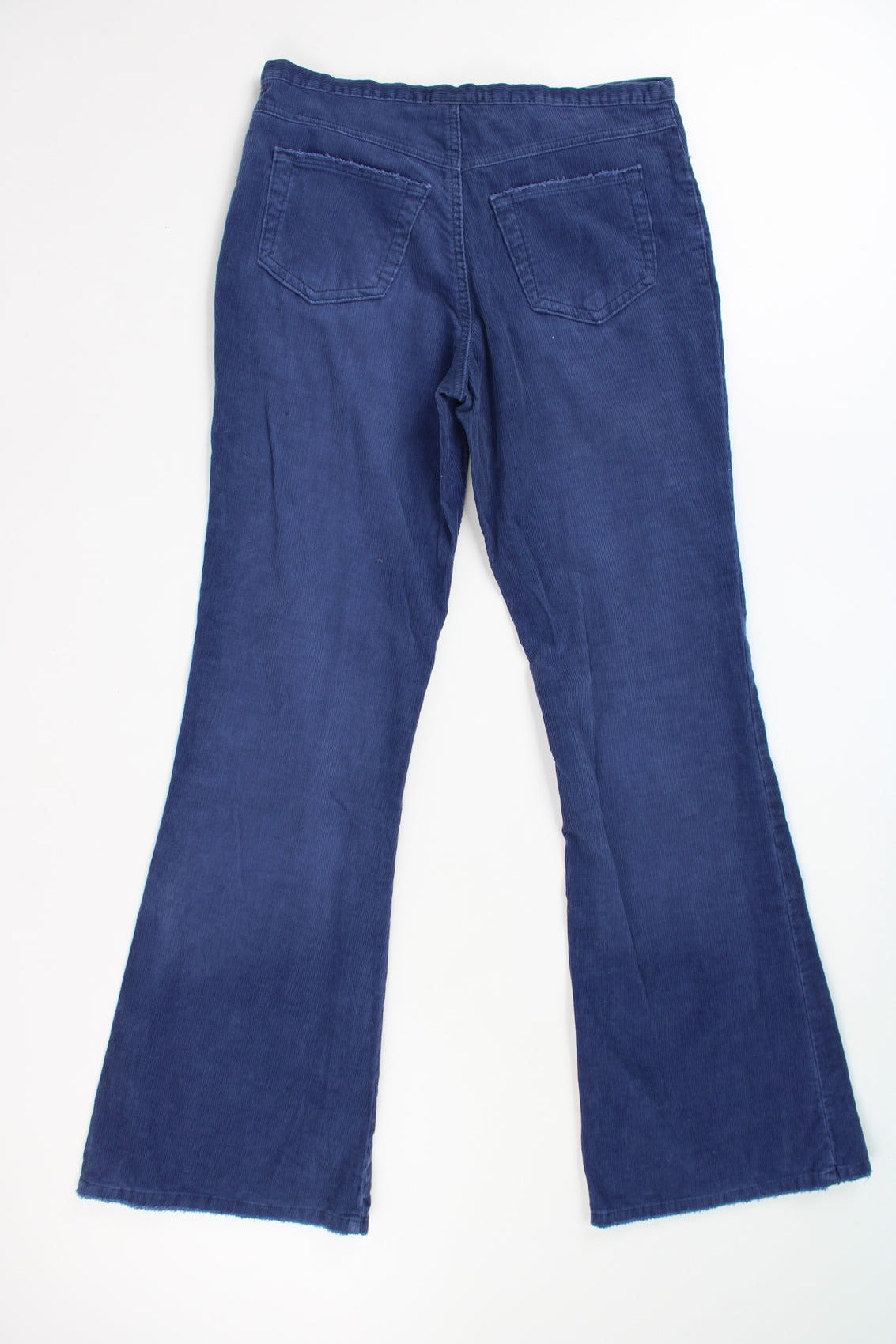 Vintage N.L Jeans blue flared corduroy trousers with raw edge cuffs and pockets