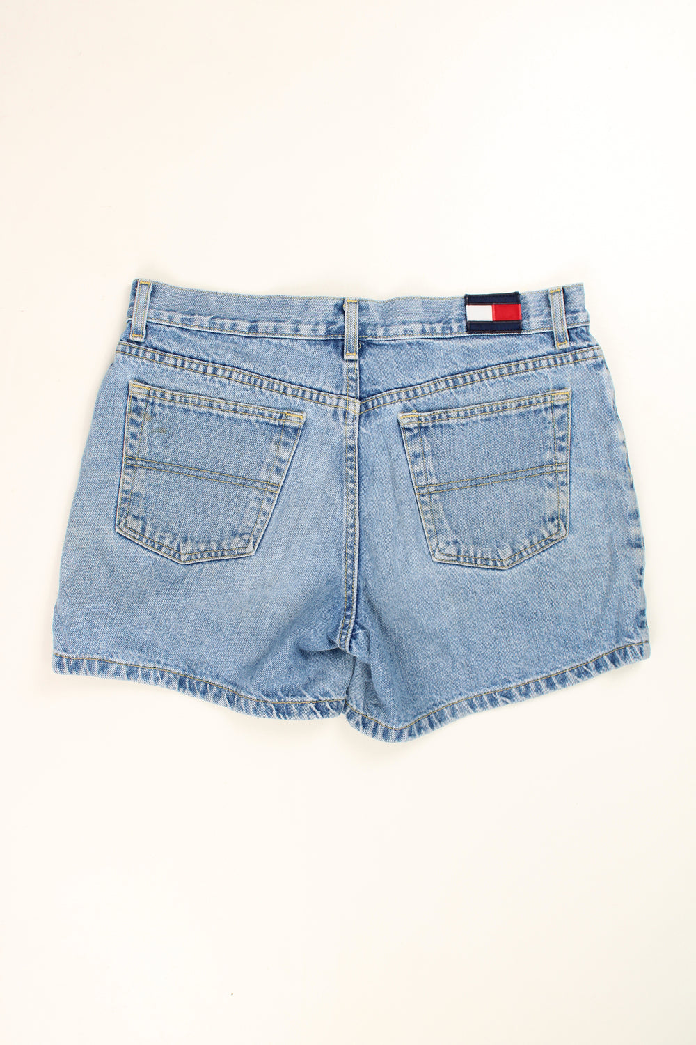 Tommy Hilfiger blue denim fashion shorts, with signature embroidered flag on the waistband