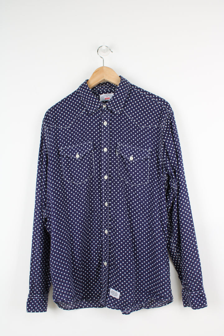 Levi Strauss x Supreme blue and white polka dot, button up shirt 