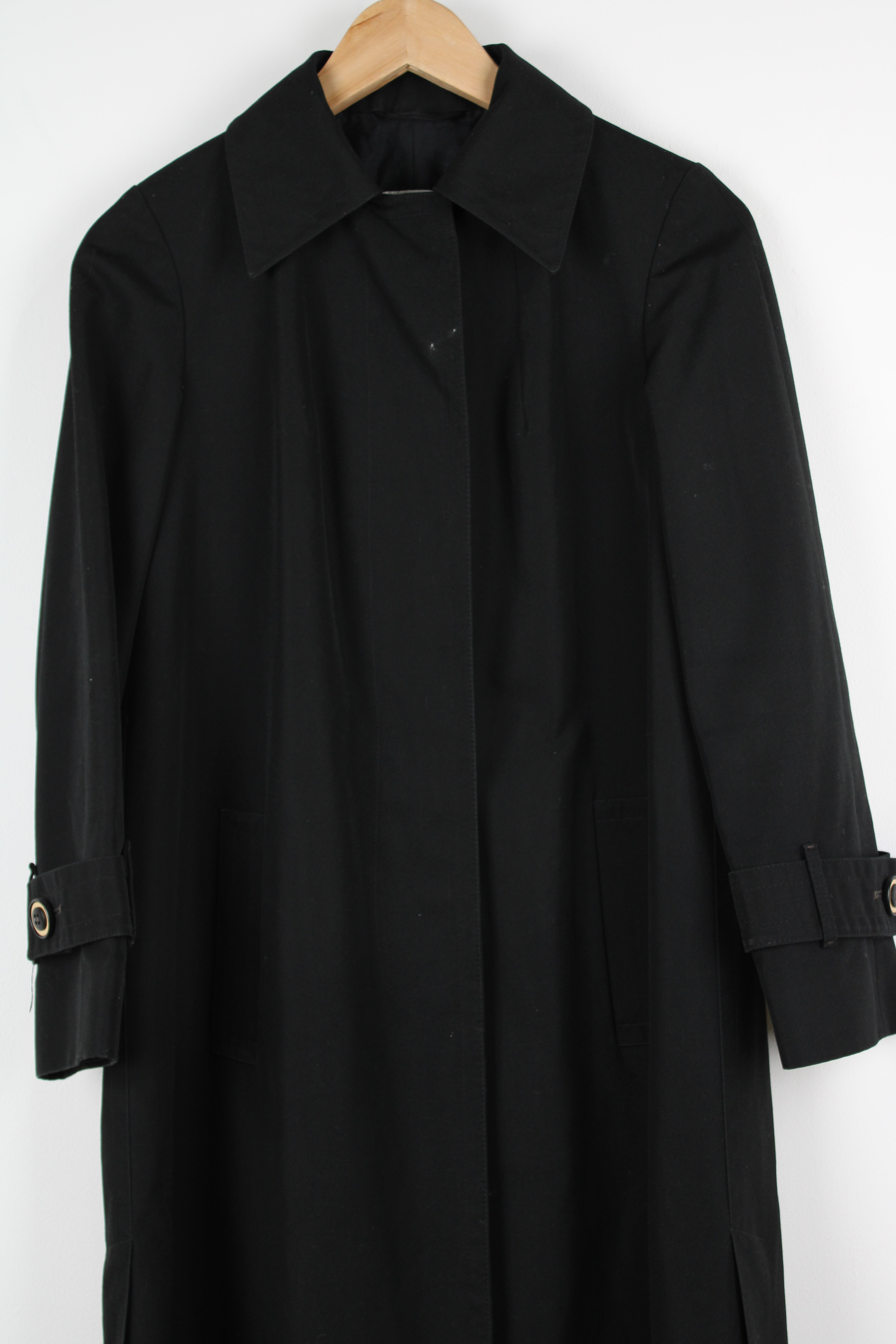 Vintage Aquascutum all black button up mac overcoat