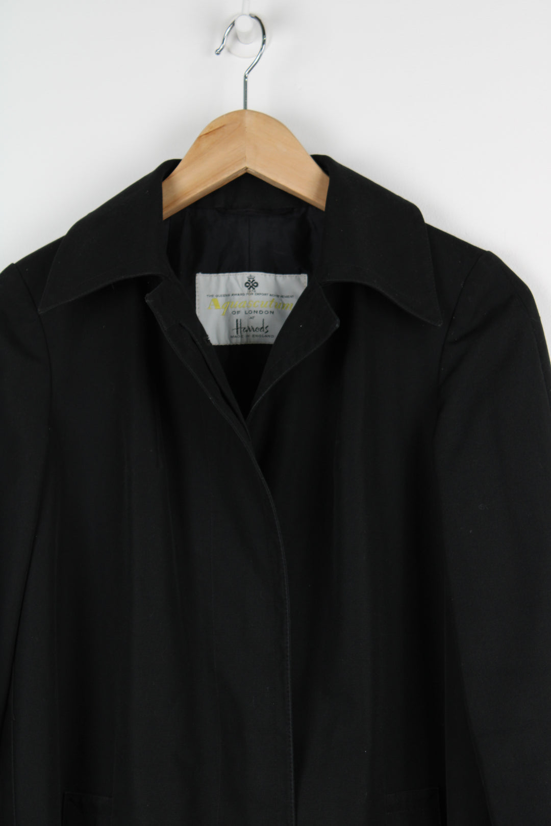 Vintage Aquascutum all black button up mac overcoat